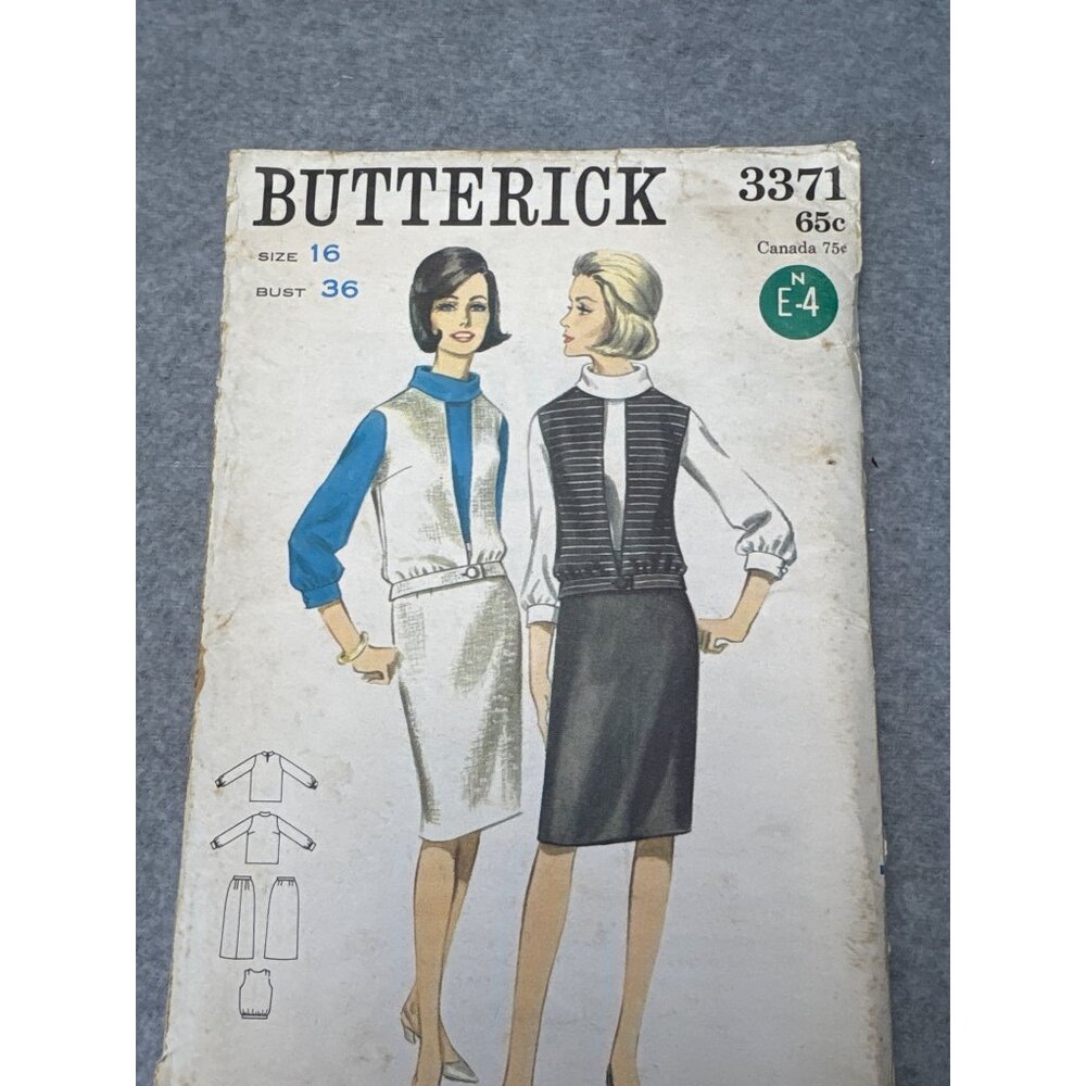 Butterick 3371 Vintage Sewing Pattern Jacket Blouse & Skirt Size 16 Uncut
